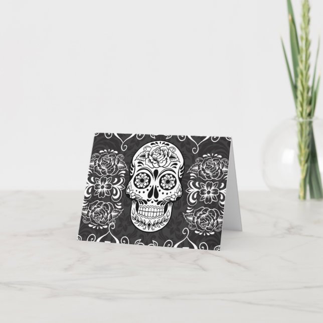 Carte Crâne de sucre décoratif Grunge gothique noir blan (Devant)