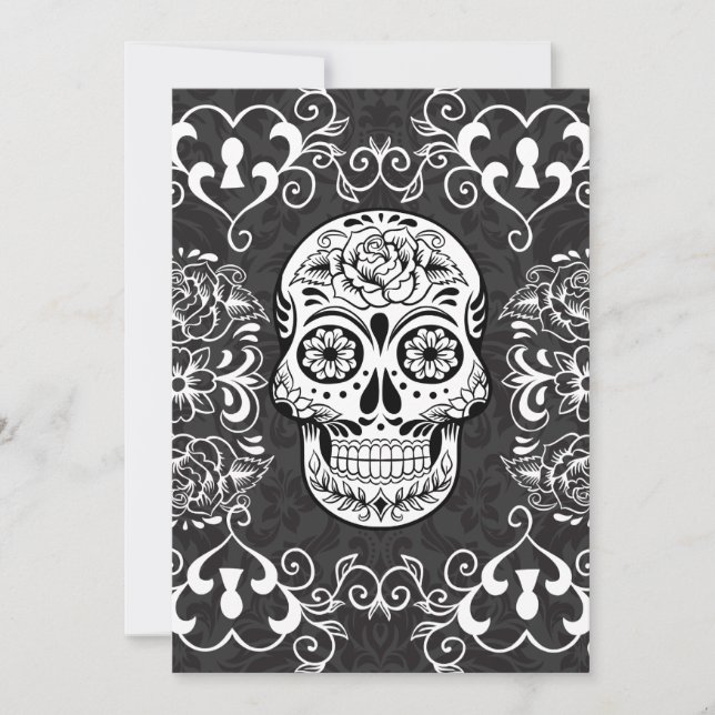 Carte Crâne de sucre décoratif Grunge gothique noir blan (Devant)