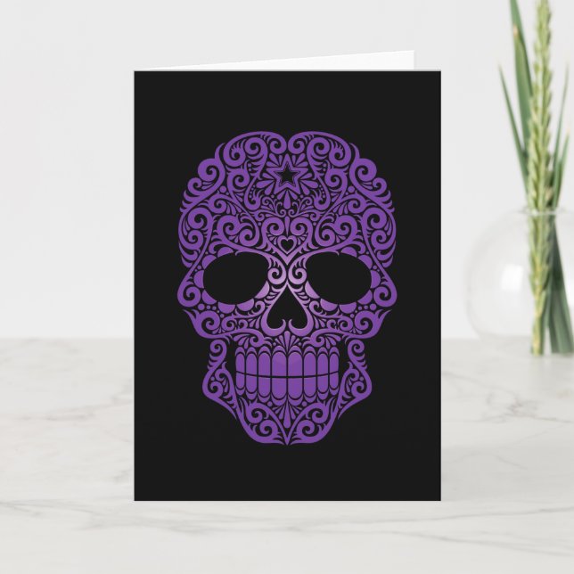 Carte Crâne de sucre pourpre à brulant sur noir (Devant)