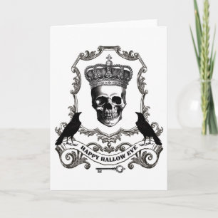 Carte Crâne d'Halloween vintage moderne avec couronne