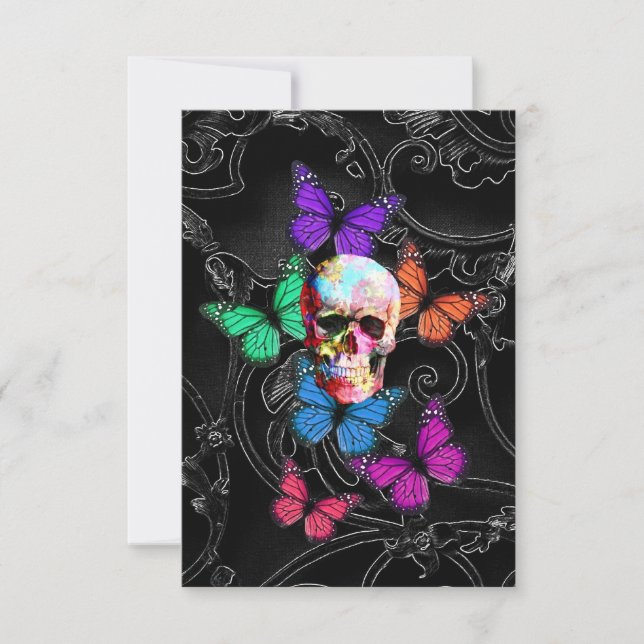 Carte Crâne d'Imaginaire et papillons colorés (Devant)