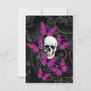 Carte crâne d'Imaginaire et papillons roses chauds