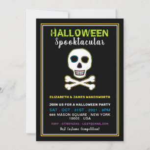 Carte Crâne et os, fête d'Halloween de Neon
