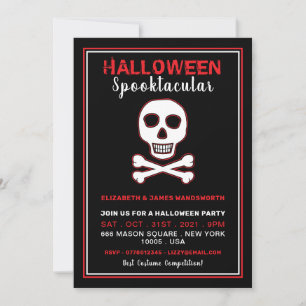 Carte Crâne et os, fête d'Halloween rouge
