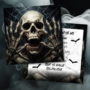 Carte Crâne et Os Soirée Halloween pour adultes