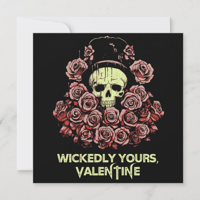 Carte Crâne gothique de la Saint-Valentin avec des roses (Devant)