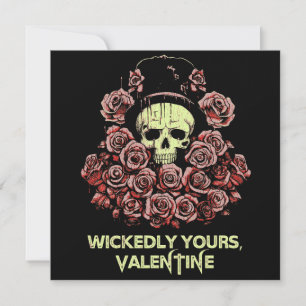 Carte Crâne gothique de la Saint-Valentin avec des roses