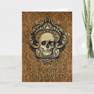 Carte Crâne gothique victorien Damas Halloween