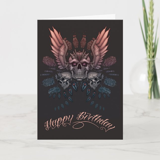 Carte Crâne mécanique Anniversaire (Devant)