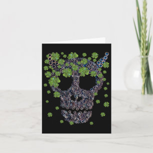 Carte Crâne mécanique effrayant Trèfles verts Rétro St P