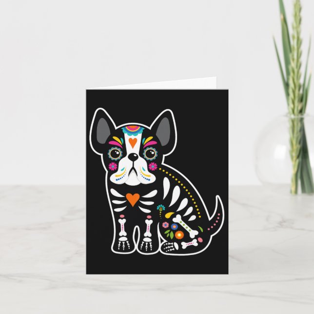 Carte Crâne Mexicaine Chien-taureau Français Jour D'Hall (Devant)