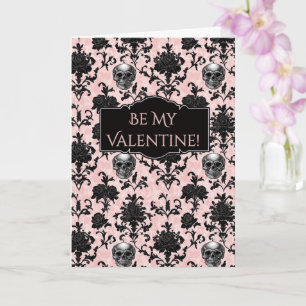 Carte Crânes et roses gothiques rose et noir