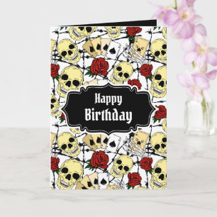 Carte Crânes grunge et Goth Rose Anniversaire