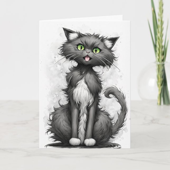 Carte Crazy Cat Cartoon Anniversaire (Devant)