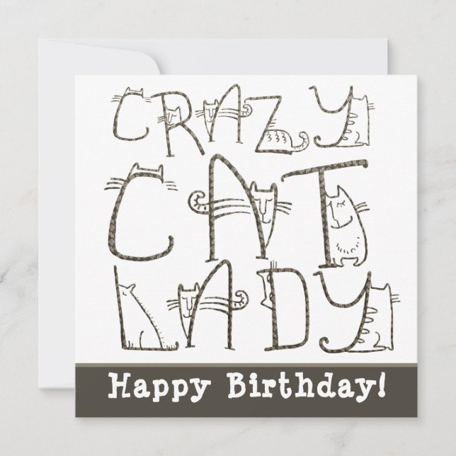 Carte Crazy Cat Lady Quirky Typographie Joyeux Anniversa (Devant)