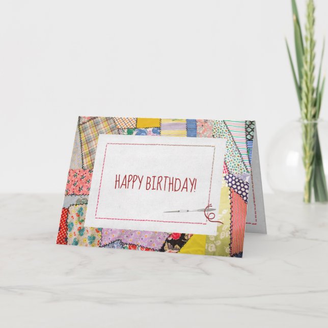 Carte Crazy Patchwork Quilt pour Anniversaire (Devant)