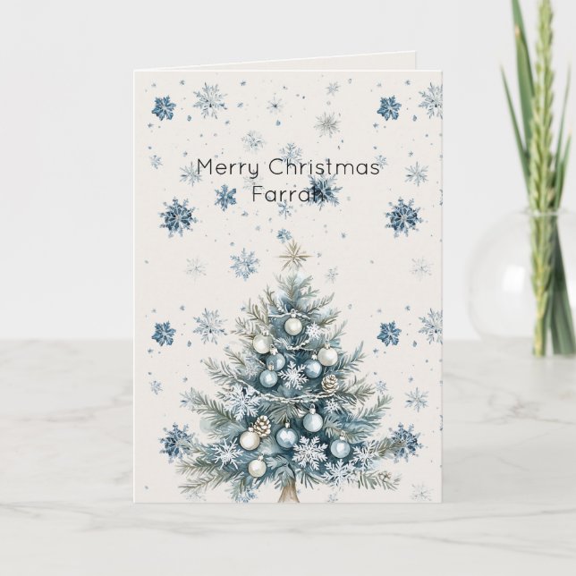 Carte Cream Blue Snowflakes Christmas Tree (Devant)