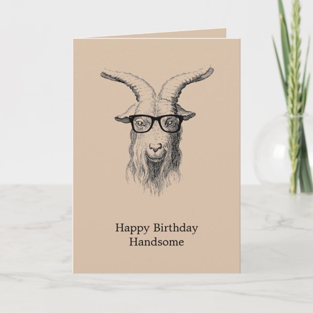 Carte Cream Hipster Goat with Glasses Birthday (Devant)