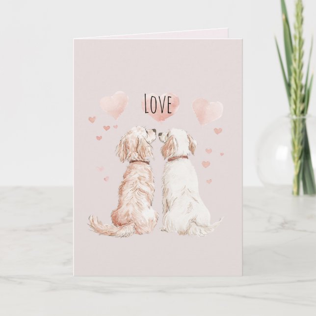 Carte Cream Pink Hearts Dog Love (Devant)