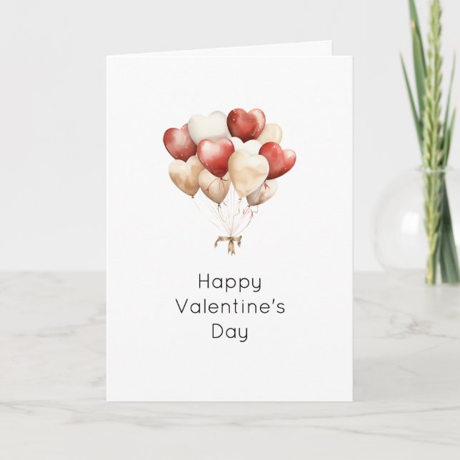 Carte Cream Red Hearts Balloons Valentine's Day (Devant)