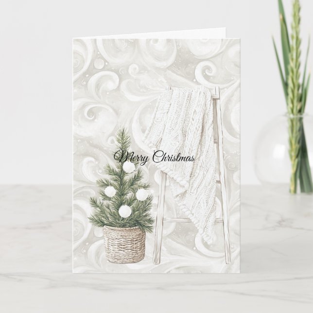 Carte Cream Swirls Christmas Tree Ladder with Blanket (Devant)