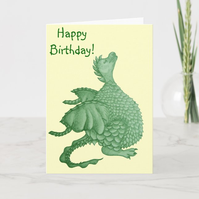 Carte créature imaginaire mythique dragon vert mignon (Devant)