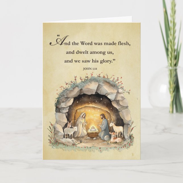 Carte Crèche rustique de Noël religieuse (Devant)