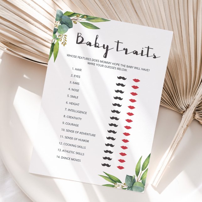 Carte Creenery Coed Baby shower Jeu Baby Traits (Créateur téléchargé)