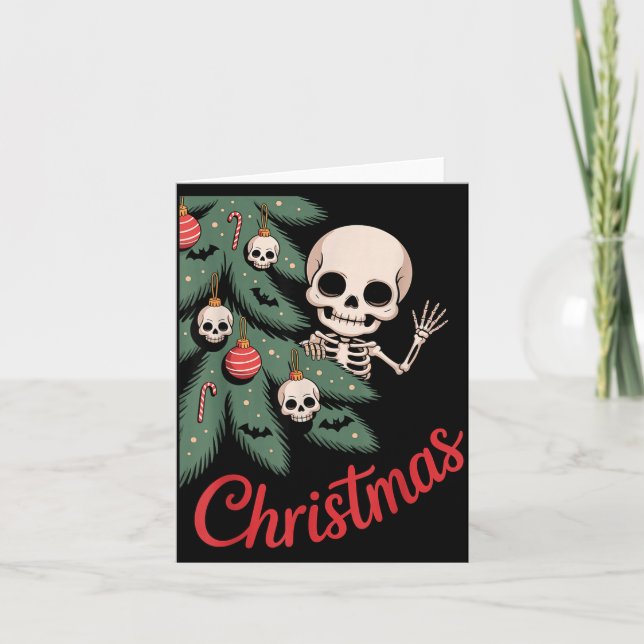 Carte Creepy Cute Kawaii Skeleton Christmas Tree Skull B (Devant)