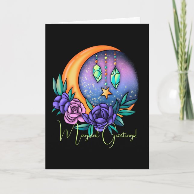 Carte Créez vos propres cristaux mignons, lune et Roses (Devant)
