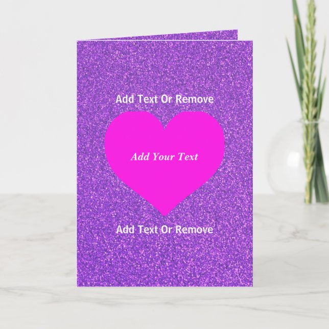 Carte Créez Votre Propre Chic Paillettes Violettes & Cœu (Devant)