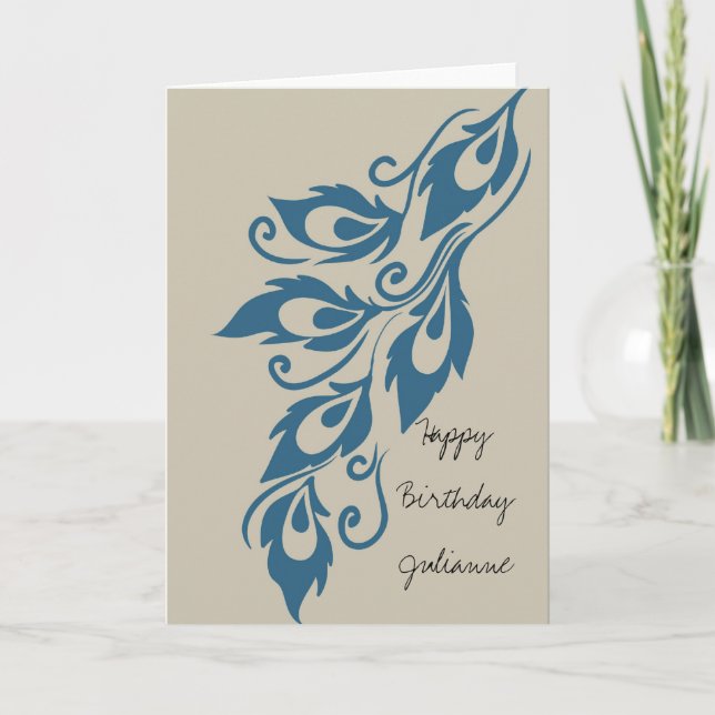 Carte Crème Bleue Peacock Plumes Anniversaire (Devant)