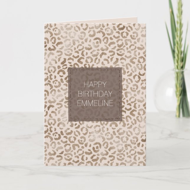 Carte Crème Brown Empreinte de léopard Anniversaire (Devant)