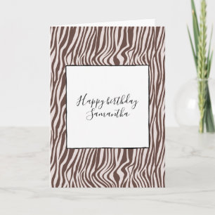 Carte Crème Brown Zèbre Imprimer Anniversaire