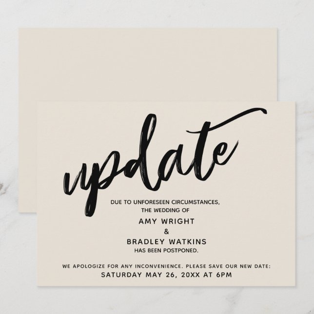 Carte crème de mise à jour de mariage reporté écri (Devant / Derrière)
