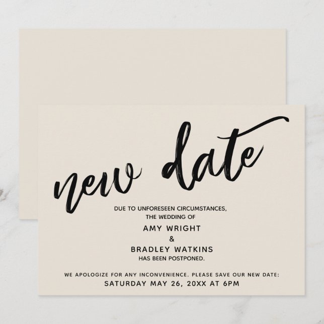 Carte crème de mise à jour de mariage reporté écri (Devant / Derrière)