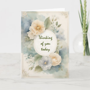 Carte Crème et Fleurs Bleues Glacées Pensant à Vous