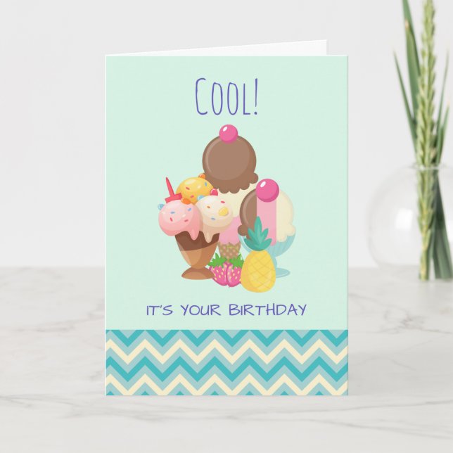 Carte Crème glacée Scoops avec arroses Anniversaire (Devant)