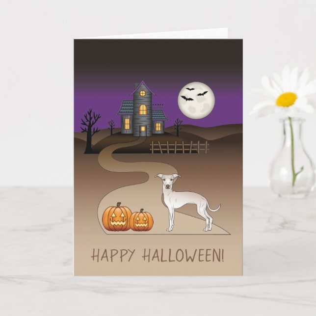 Carte Crème Iggy mignonne Chien Et Halloween Maison Hant (Petite plante)