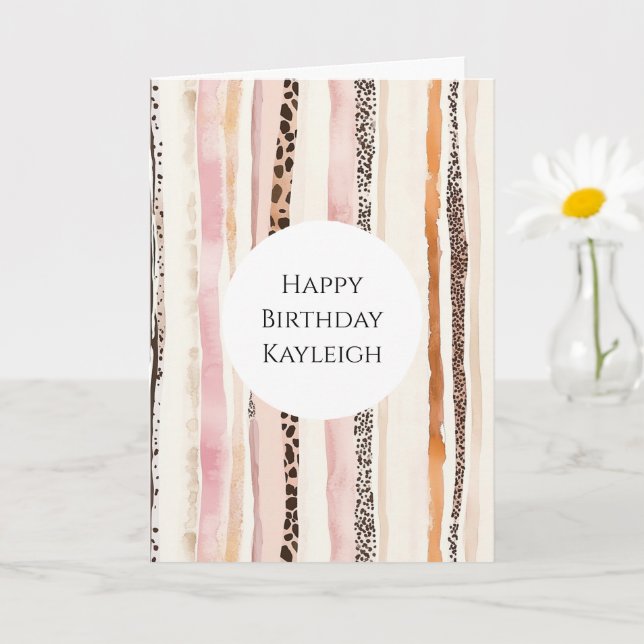 Carte Crème rose Empreinte de léopard rayures Anniversai (Petite plante)