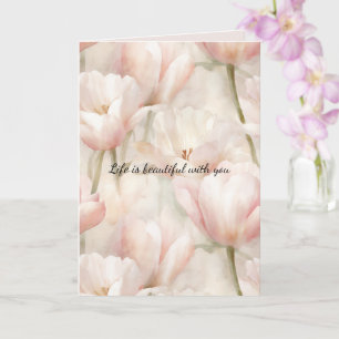 Carte Crème rose vif Tulipes Fleurs Amour romantique