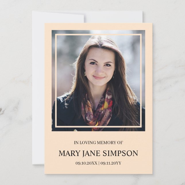 Carte Crème Simple En souvenir affectueux Photo de funér (Devant)