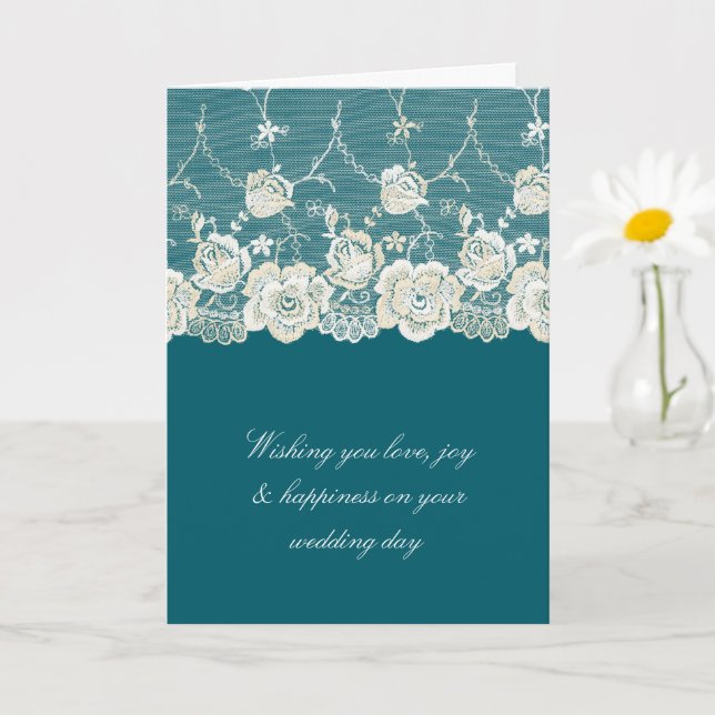 Carte Crème Turquoise romantique Blanche dentelle Mariag (Petite plante)