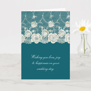 Carte Crème Turquoise romantique Blanche dentelle Mariag