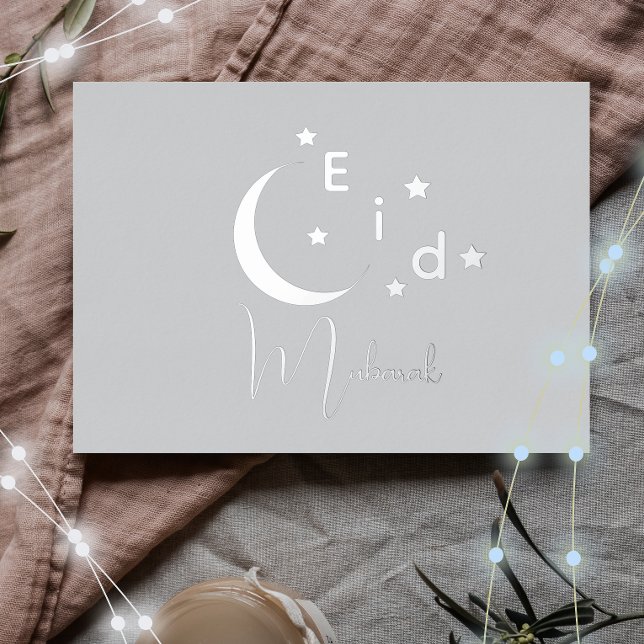 Carte Crescent Silver Foil Eid Moubarak (Créateur téléchargé)