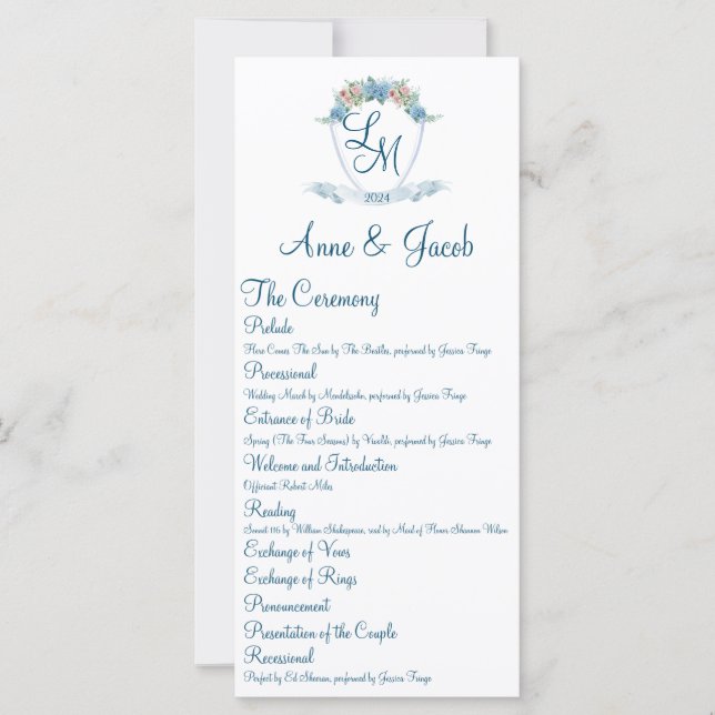 Carte Crête Mariage personnalisée avec des hydrangées (Devant)