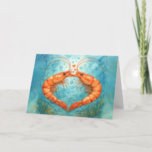 Carte Crevettes d'anniversaire s'embrassant avec des cœu