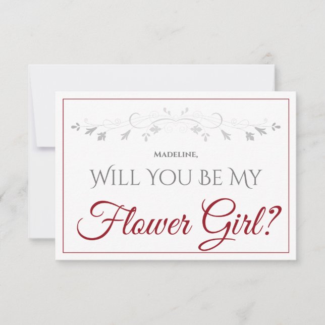 Carte Crimson Red Script Elegant Be My Flower Girl (Devant)