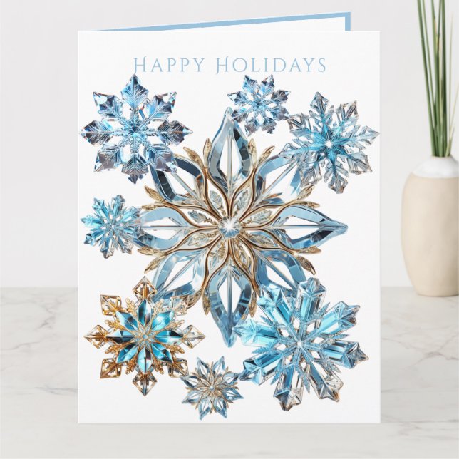 Carte Cristal bleu et flocons d'or (Devant)