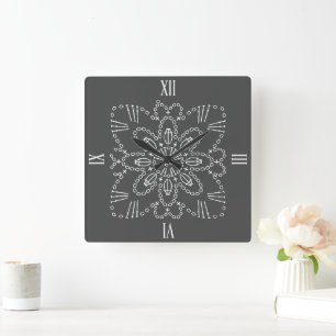 Carte Crochet gris acier Horloge murale Carré